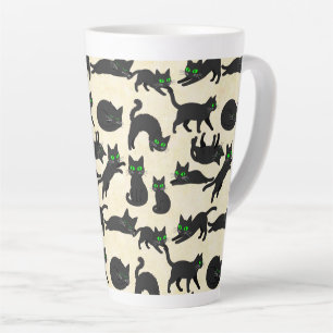 Black Cats Green Eyes Cute Kittens Warm Cream Latte Mug