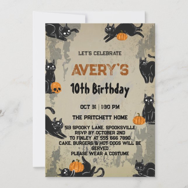 Black cats halloween birthday Invitation (Front)