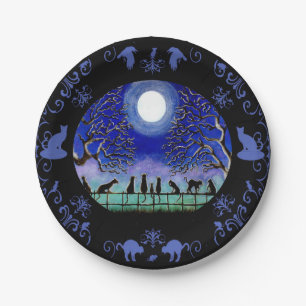 Black cats Halloween paper plates