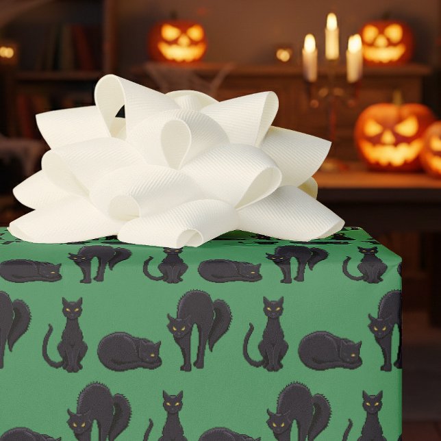 Black Cats Halloween Witch's Cat Pixel Art Pattern Wrapping Paper (Creator Uploaded)