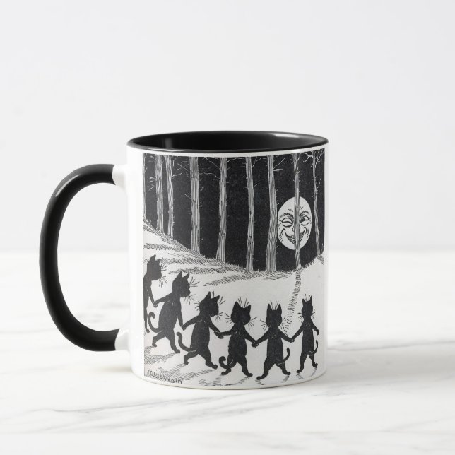 Black Cats Holding Hands in Moonlight • Louis Wain Mug (Left)