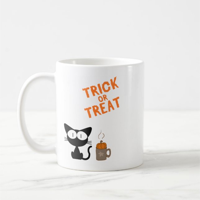 Black Cats, Hot Coffee & Halloween Vibes Coffee Mug (Left)