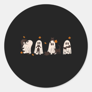 Black Cats In Cute Ghost Cat Halloween Classic Round Sticker