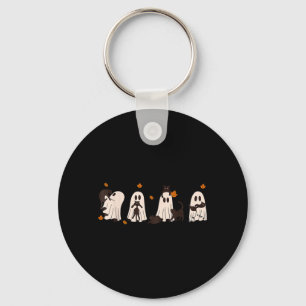Black Cats In Cute Ghost Cat Halloween Key Ring