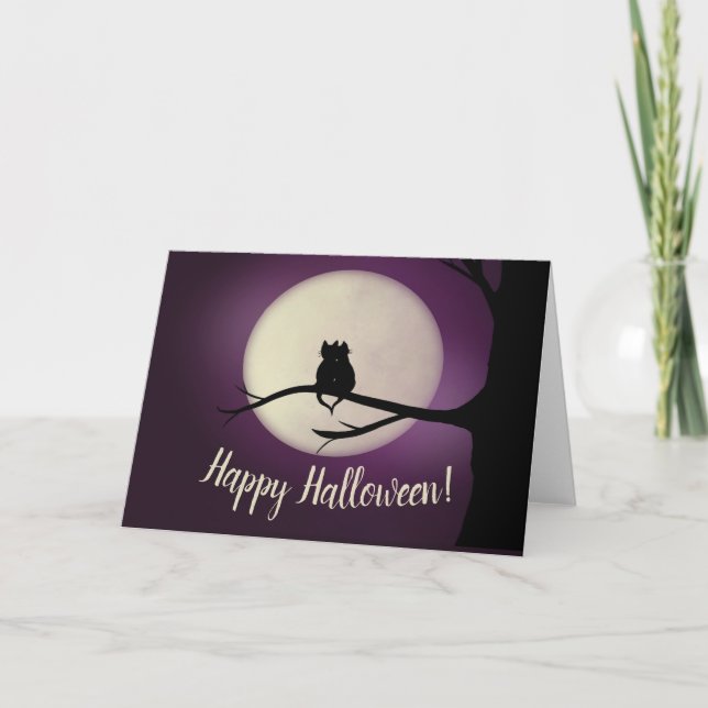 Black Cats in front of Moon Happy Halloween  Card (Front)