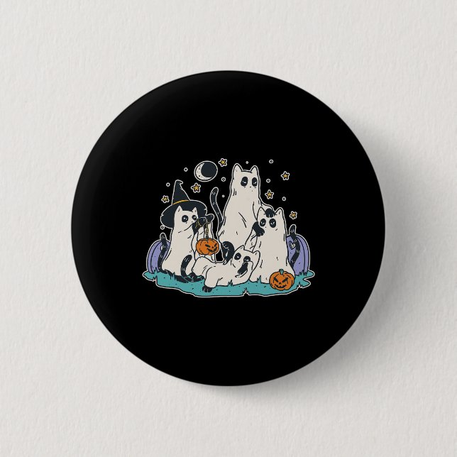 Black Cats in Ghost Costume - Cute Women and Men H 6 Cm Round Badge (Front)