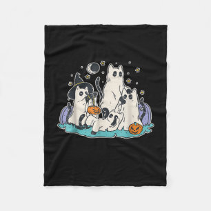 Black Cats in Ghost Costume - Cute Women and Men H Fleece Blanket
