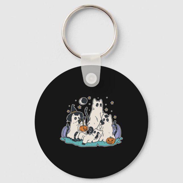 Black Cats in Ghost Costume - Cute Women and Men H Key Ring (Front)