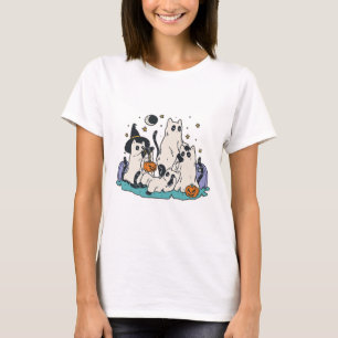 Black Cats In Ghost Costume - Cute Women And Men H T-Shirt