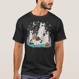Black Cats in Ghost Costume Cute Women and Men Ha T-Shirt