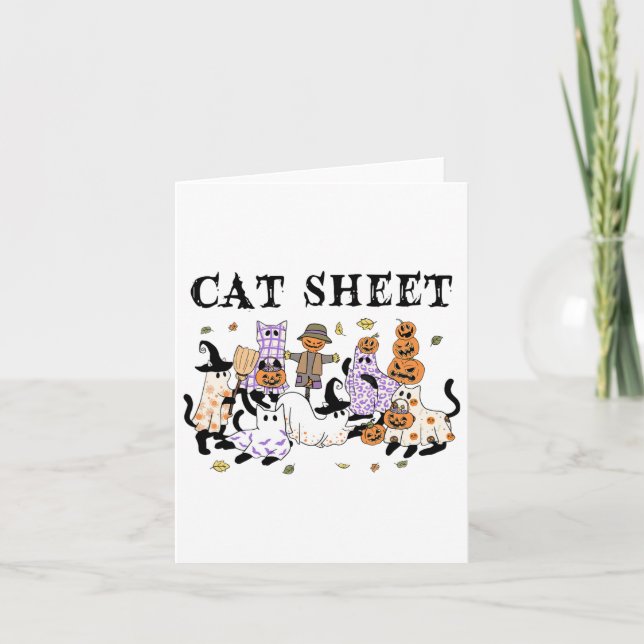 Black Cats In Ghost Costume Funny Cat Sheet Hallow Card (Front)