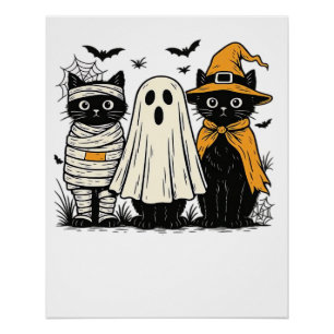 Black Cats in Halloween Costumes � Ghost, Witch, a Poster