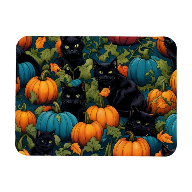 Black cats in Pumpkin patch - Halloween Magnet (Horizontal)