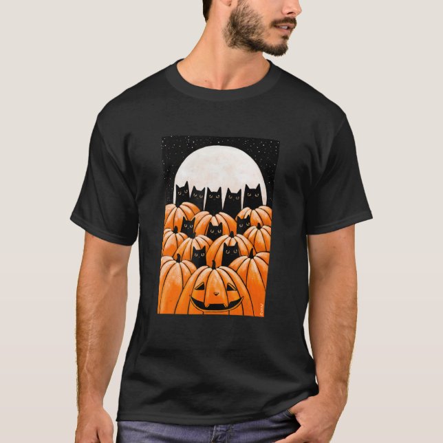 Black Cats in the Pumpkin Patch T-Shirt (Front)