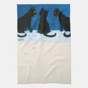 Black Cats in the Snow, Louis Wain Tea Towel