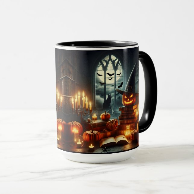 Black Cats, Jack-O-Lanterns and Bats Mug (Front Right)