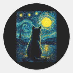 Black Cats Lover Starry Night Vincent Van Gogh For Classic Round Sticker