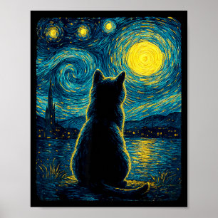 Black Cats Lover Starry Night Vincent Van Gogh For Poster