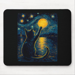 Black Cats Lover Starry Night Vincent Van Gogh Mouse Pad