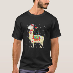 Black Cats Lover Xmas Lighting Cat Riding Llama Ch T-Shirt