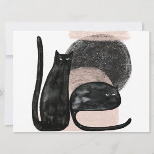 Black cats minimalist illustration, cat modern art card