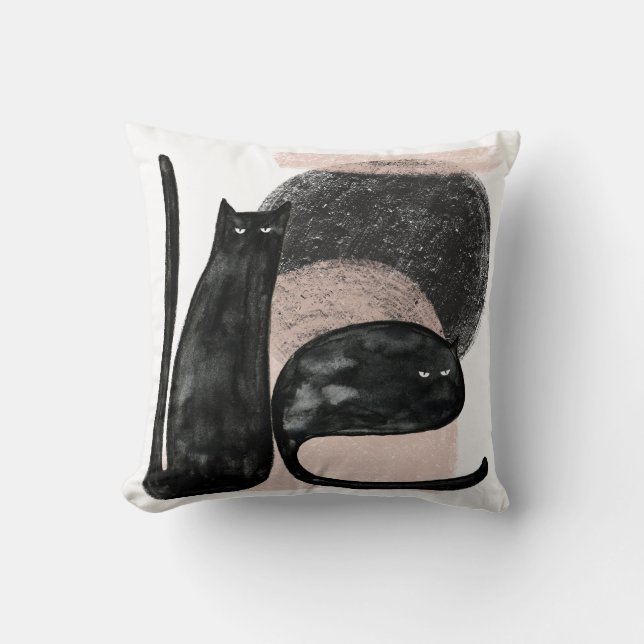 Black cats minimalist illustration, cat modern art cushion (Front)