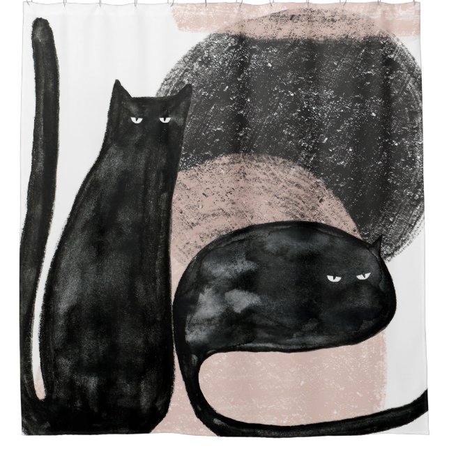 Black cats minimalist illustration, cat modern art shower curtain (Front)