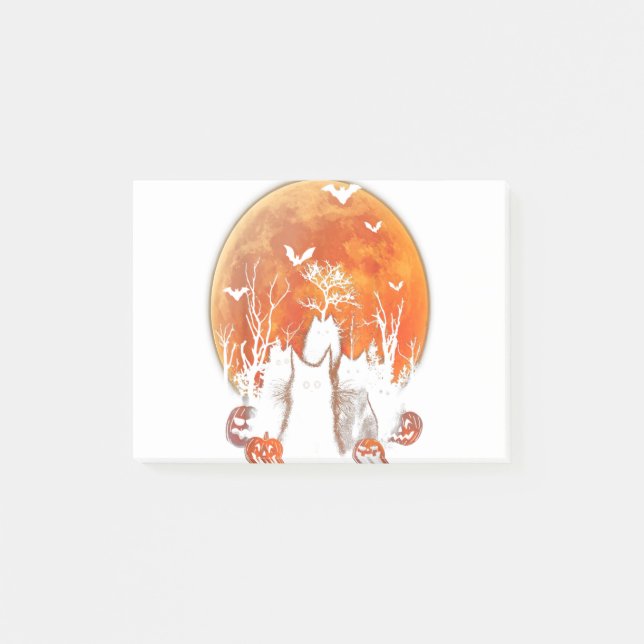Black Cats Moon Pumpkin Funny Halloween Horror Gif Post-it Notes (Front)