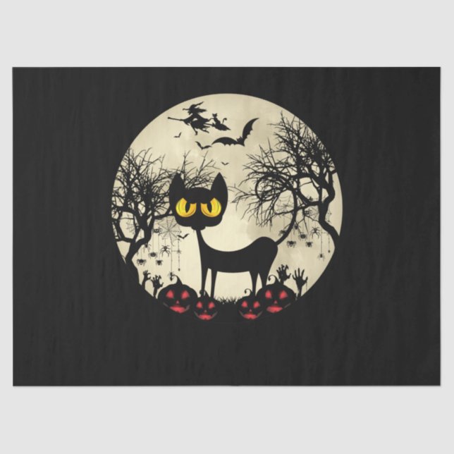 Black Cats Moon Pumpkin Funny Halloween Horror Tissue Paper (Front)