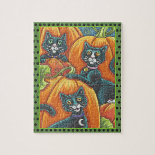 BLACK CATS, MOUSE, PUMPKIN PATCH HALLOWEEN PUZZLE