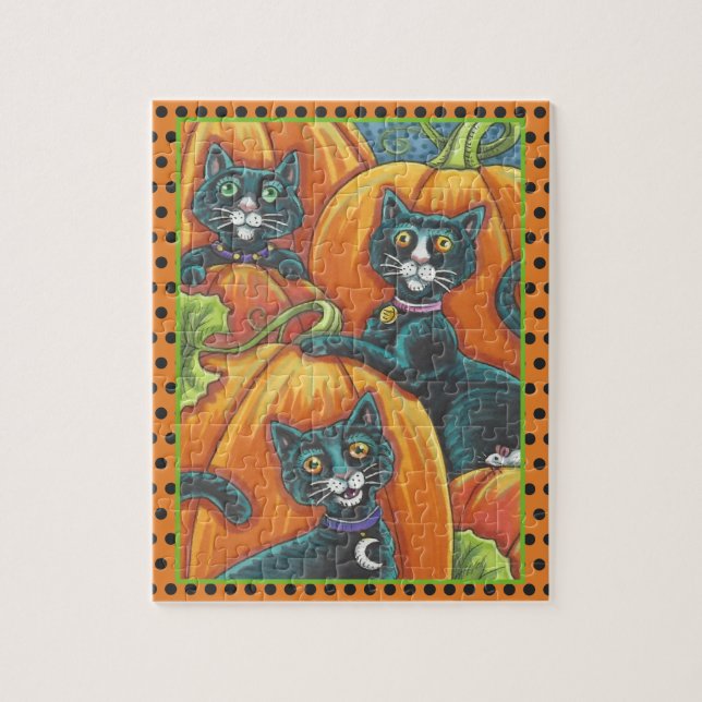 BLACK CATS, MOUSE, PUMPKIN PATCH HALLOWEEN PUZZLE (Vertical)
