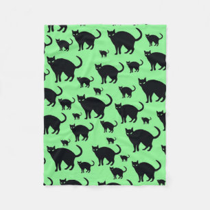 Black Cats on a Green Background Fleece Blanket