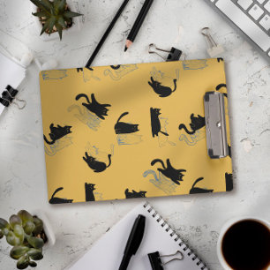 Black Cats on Mustard with Blue Outlines– Modern Clipboard