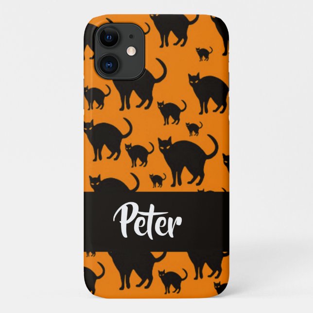 Black cats on orange Case-Mate iPhone case (Back)