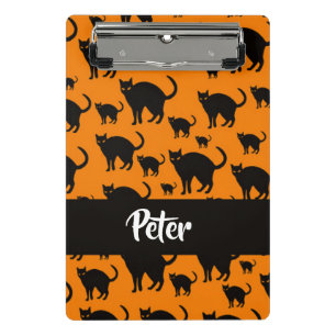 Black cats on orange mini clipboard