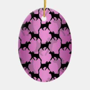 Black Cats on PInk Ceramic Tree Decoration
