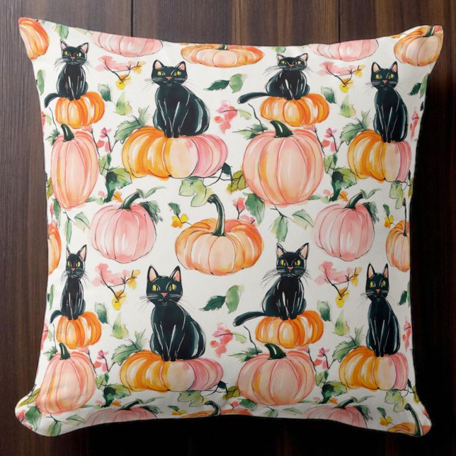 Black Cats on Pumpkins Fall Halloween  Cushion (Creator Uploaded)