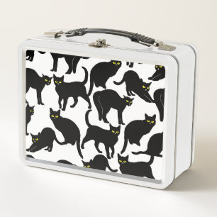 Black cats on White Metal Lunch Box
