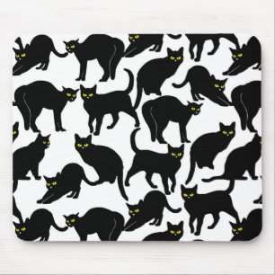 Black Cats on White Mouse Pad