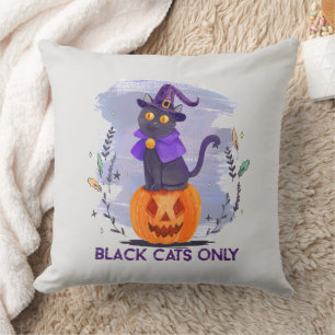 Black Cats Only – Witch Cat on Jack-O’-Lantern Cushion
