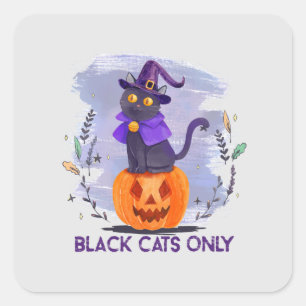 Black Cats Only – Witch Cat on Jack-O’-Lantern Square Sticker