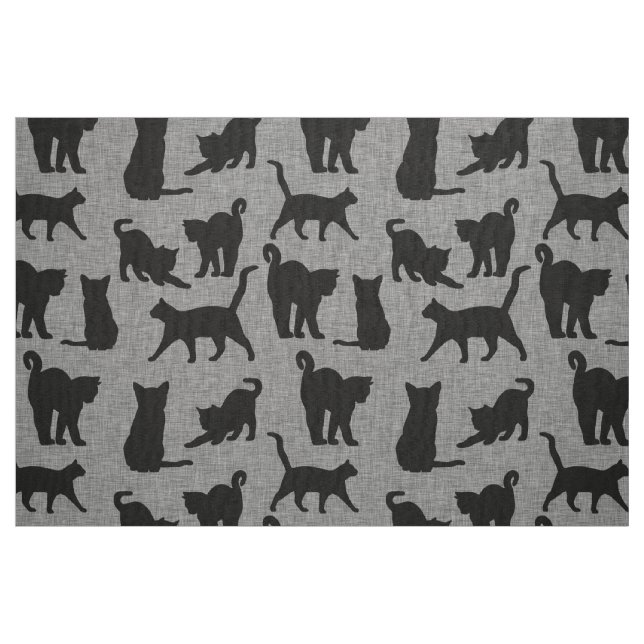 Black Cats Pattern Black and Grey Fabric (Fat Quarter)