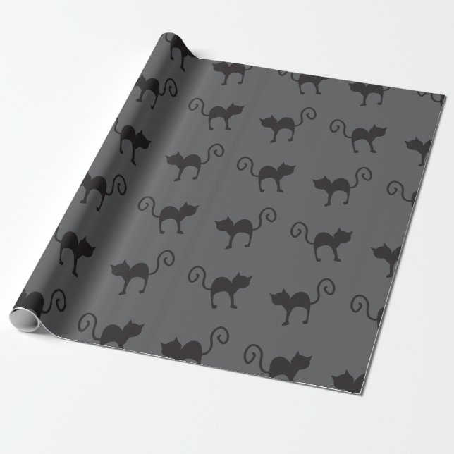 Black cats pattern Halloween Wrapping Paper (Unrolled)