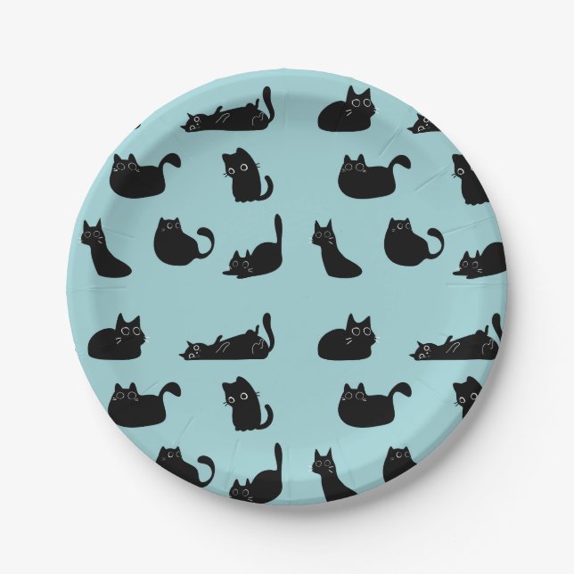 Black Cats Pattern Paper Plate (Front)