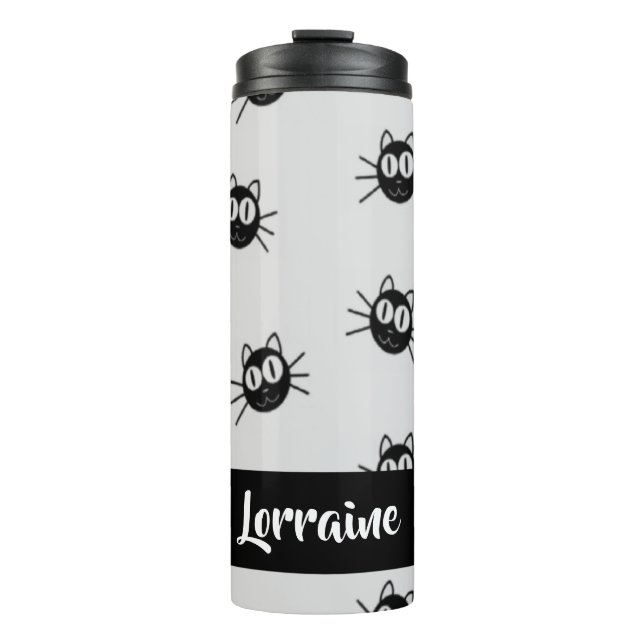 Black cats pattern thermal tumbler (Front)