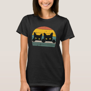 Black Cats Peeking Sunset Retro Kitten Kitty Men W T-Shirt