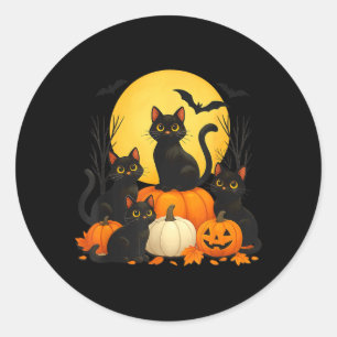 Black Cats Pumpkin Halloween Costume Men Women Classic Round Sticker