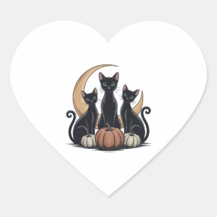 Black Cats Pumpkin Moon Whimsigothic Halloween Heart Sticker