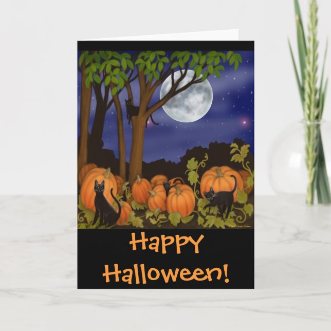 Black Cats & Pumpkins Halloween Card (Front)