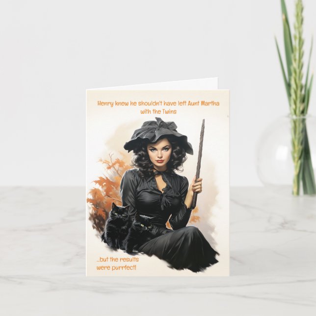 Black Cats Purrfect Babysitter Halloween Card (Front)